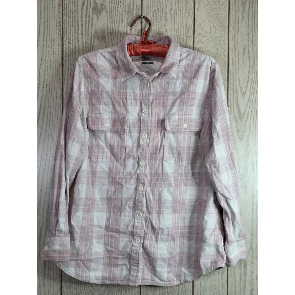 Ridgecut Toughwear Womens Pink White Plaid Button Down Shirt L FLW22-9073 PK 01